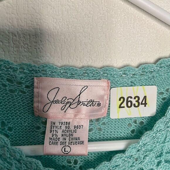 Vintage Jaclyn‎ Smith Cardigan Seed Pearls Crochet Lace Front Blue - Size Large - Picture 4 of 8